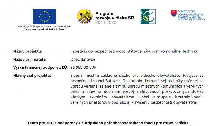 Fotka - Investícia do bezpečnosti v obci Bátovce nákupom komunálnej techniky