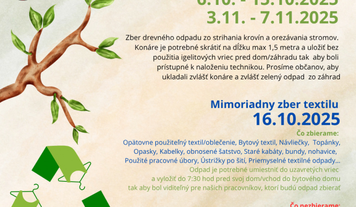 Fotka - Jesenný zber drevného odpadu a mimoriadny zber textilu - Oznam