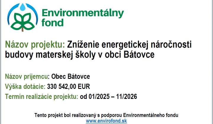 Fotka - Zníženie energetickej náročnosti budovy materskej školy v obci Bátovce